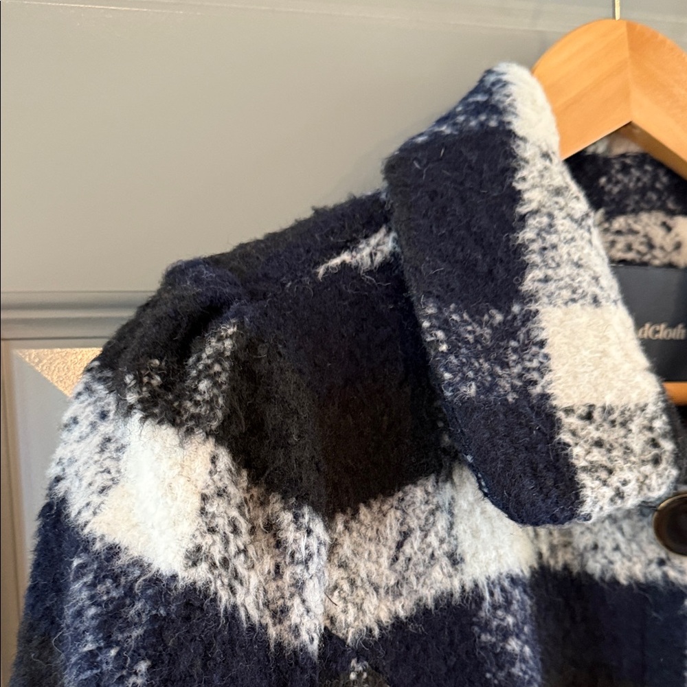 Modcloth Black Navy and White Plaid Coat - Picture 5 of 9